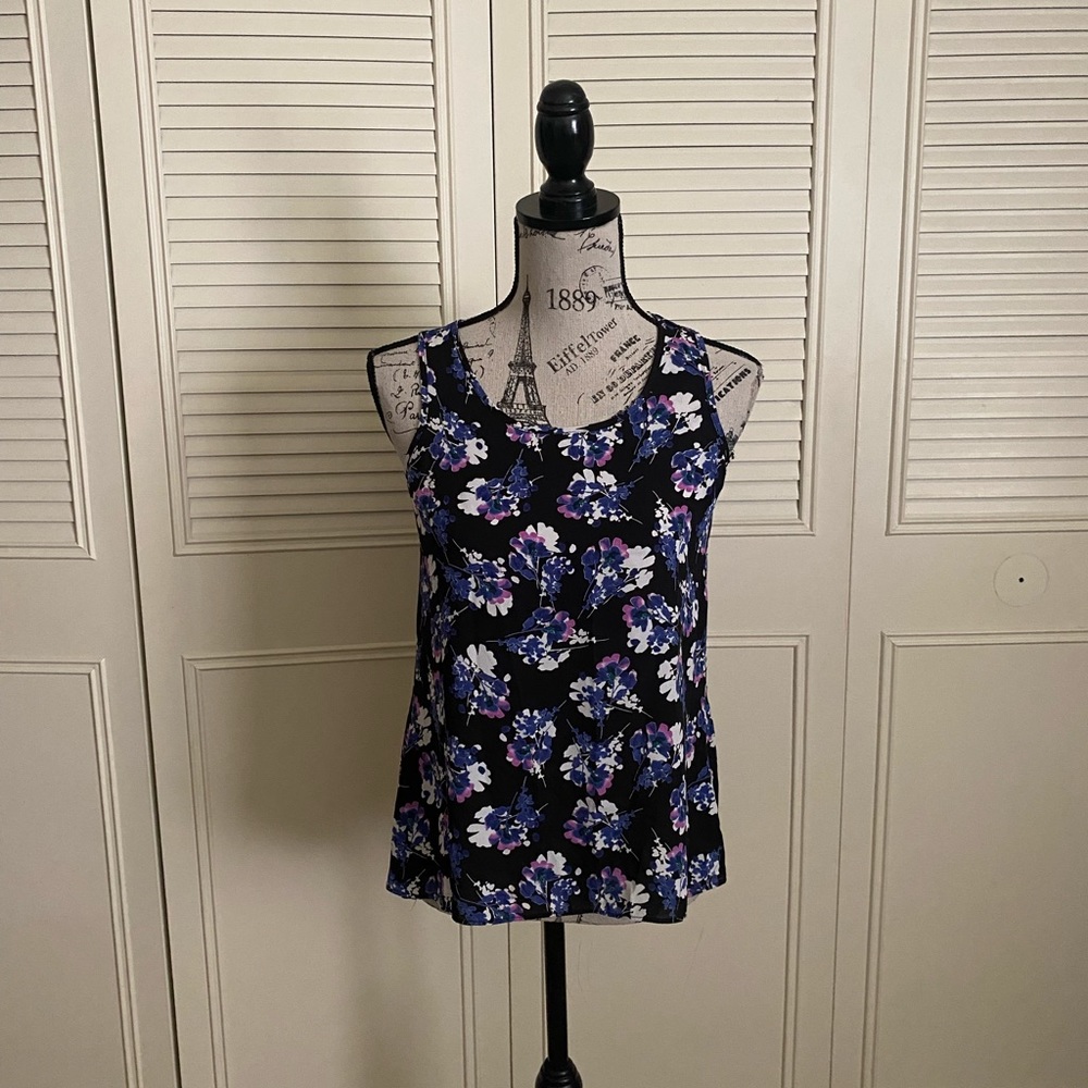 Express black purple blue floral split open lower back tank top size XS